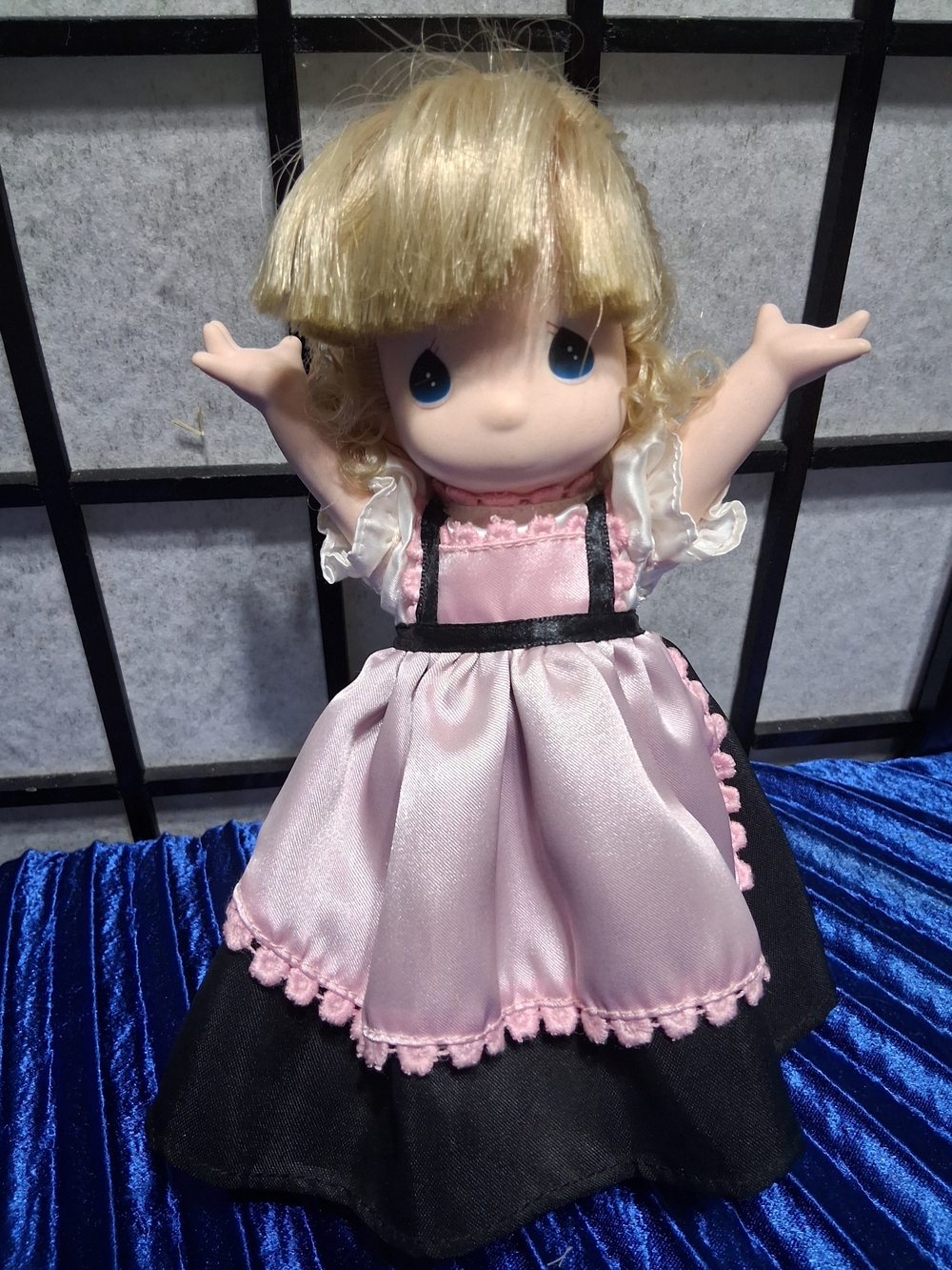 Precious Moments Blonde Doll in Pink and Black Dress